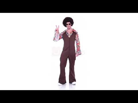 Men's 1960's Groovy Hippie Jumpsuit Fancy Dress Costume Product Video