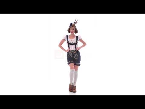Womens Traditional Deluxe Bavarian Blue Lederhosen Oktoberfest Costume Product Video