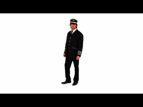 High Quality Black Flight Captain Men's Plus Size Pilot Costume Product Video