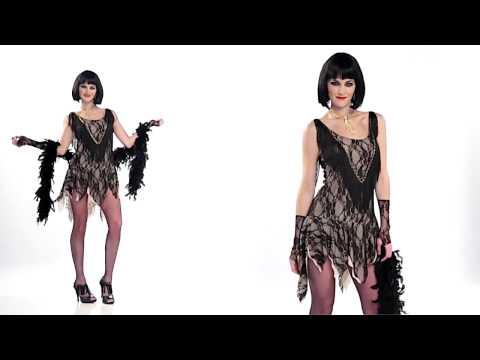 1920s Women's Black Lace Gatsby Flapper Dress Costume Product Video