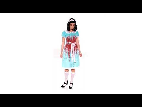 A video of a person modelling this Smiffy's brand bloody murderous twin Halloween costume for women.