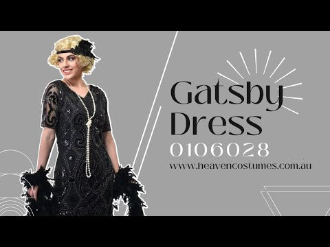 A person dancing and modelling this women's black sequin 1920s Gatsby costume dress.