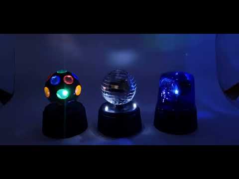 Product Video - Vision of three mini party lights that spin.