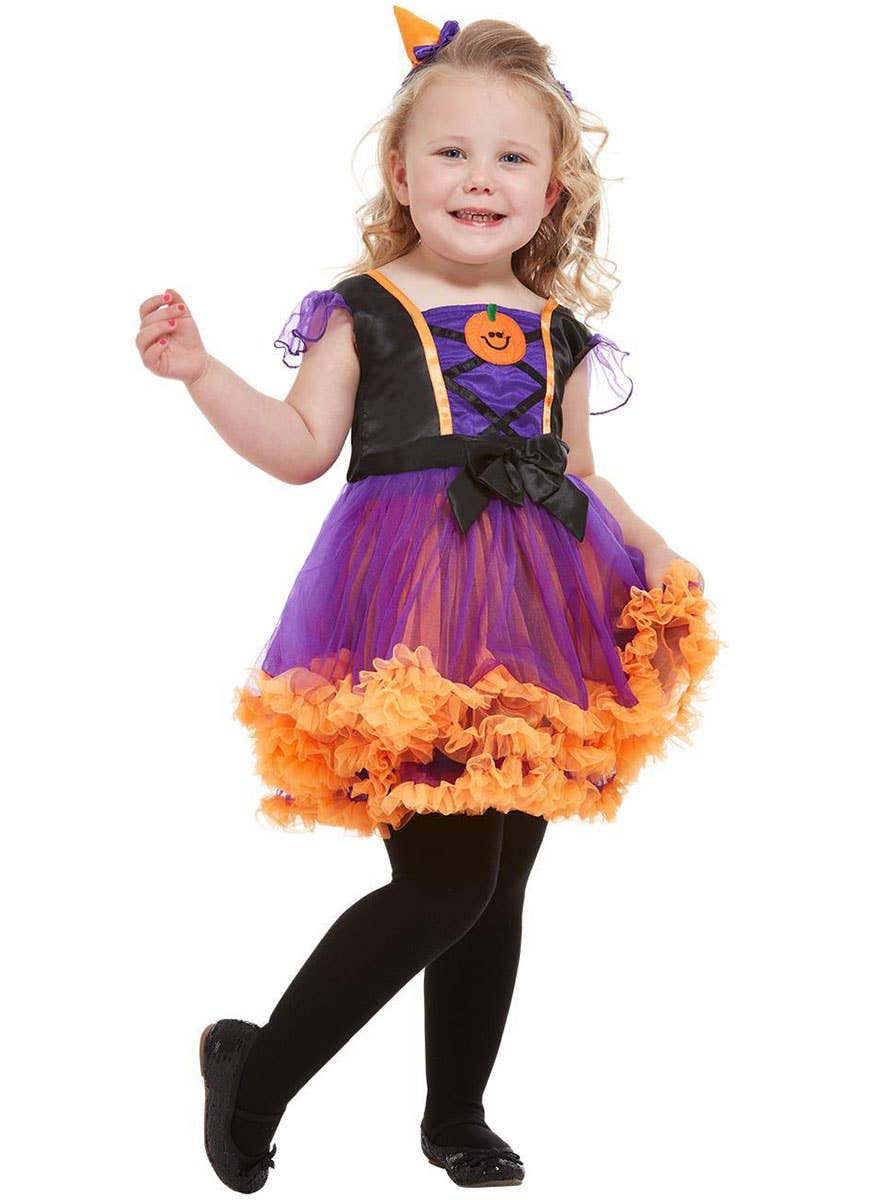 Image of Pumpkin Witch Toddler Girls Halloween Costume - Alternate Front View