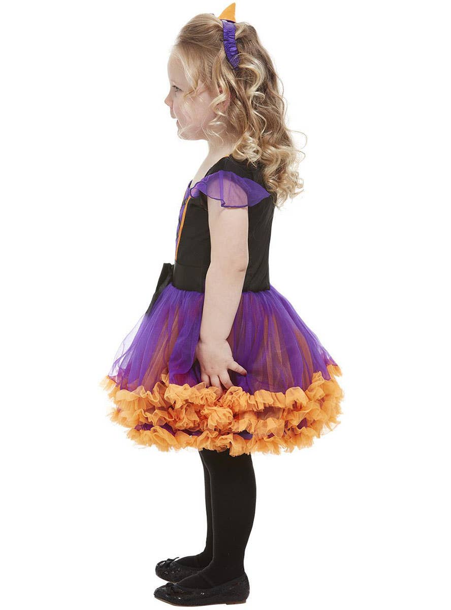 Image of Pumpkin Witch Toddler Girls Halloween Costume - Side View