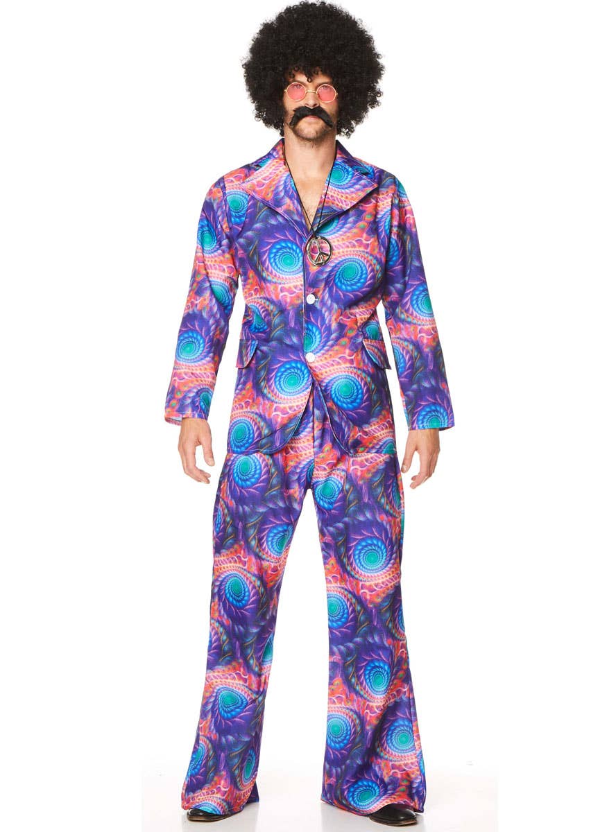 Men's Retro Purple and Blue Boho 70's Costume - Main Image