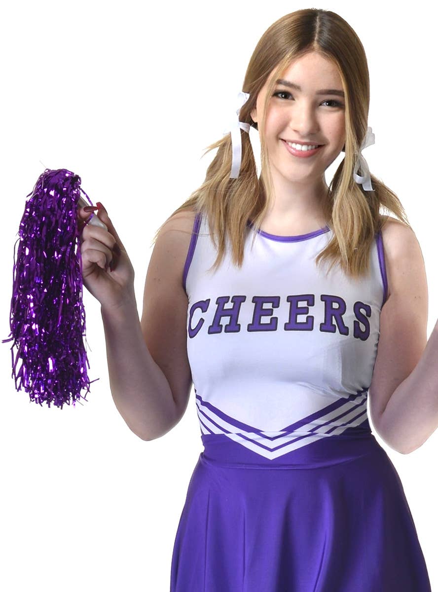 Image of Charming Purple Teen Girl's Cheerleader Costume - Close Image