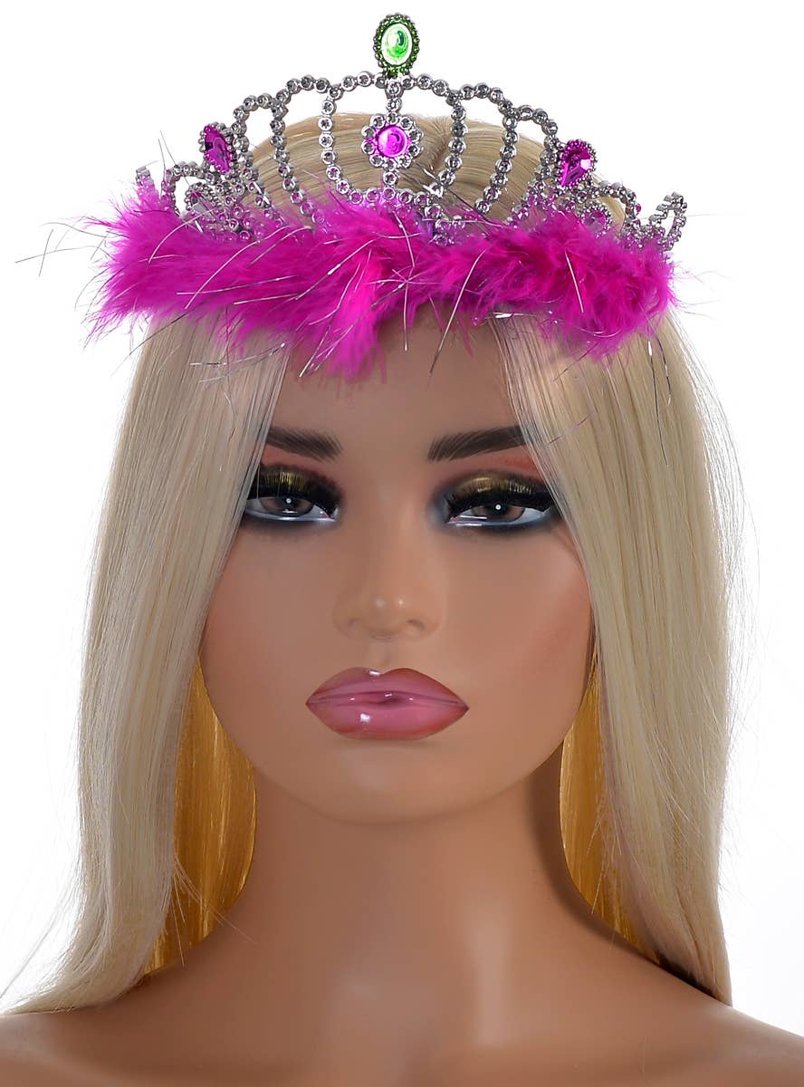 Image of Fluffy Hot Pink Feather Princess Costume Tiara - Alternate Image