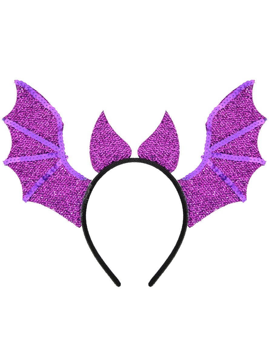 Image of Bright Purple Sparkly Bat Wings Costume Headband