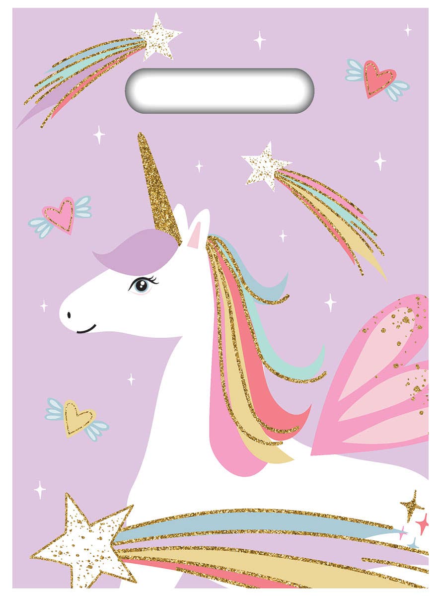 Image of Purple Unicorn 8 Pack Plastic Party Favour Bags