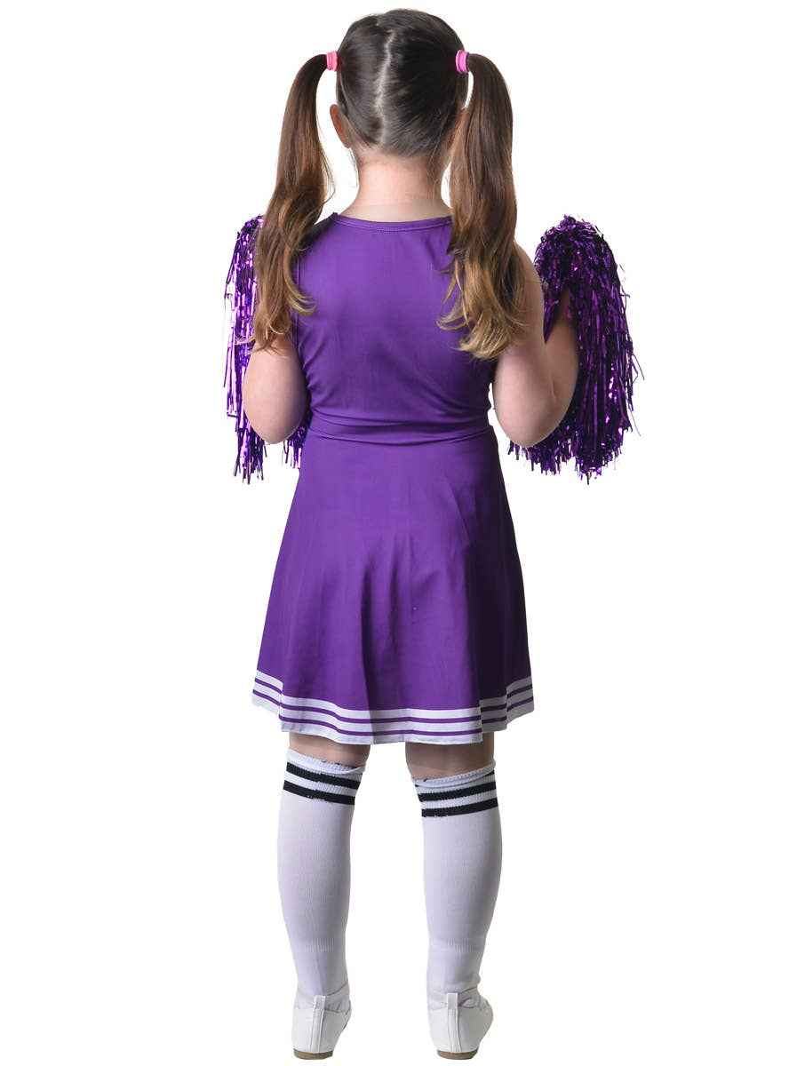 Image of Cheerful Purple Girl's Cheerleader Dress Up Costume - Back View