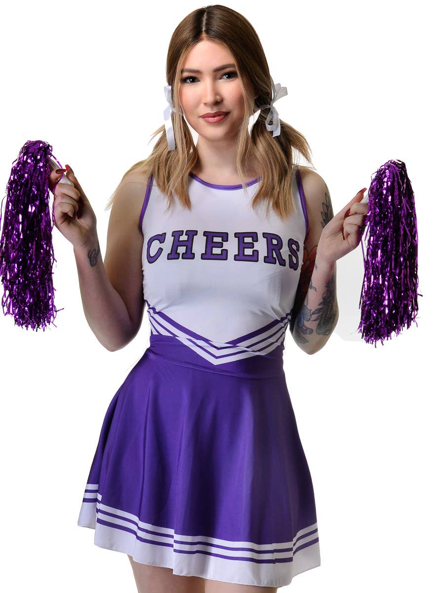 Image of Sassy Purple Women's Cheerleader Costume - Close Image