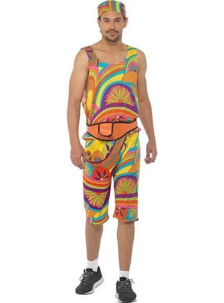 Image of Rainbow 1980s Work Out Men's Plus Size Costume - Front View