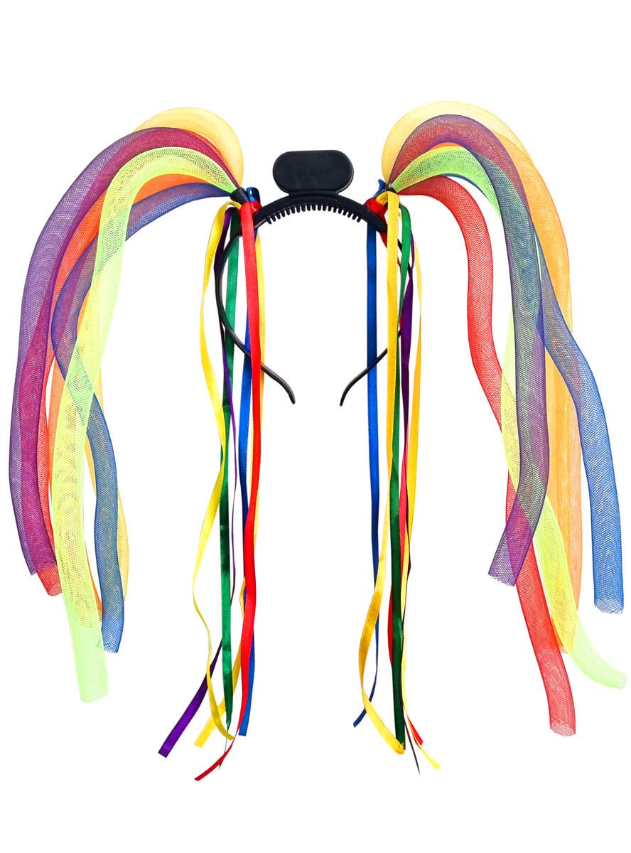 Image of Rainbow Cyberlox Dread Falls Headband with Ribbons - Alternate Image