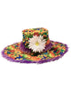 70s Rainbow Flower Hippie Costume Hat with Fur Trim