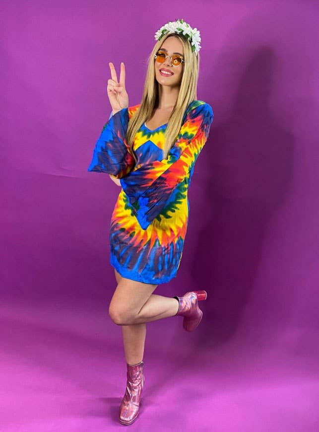 Psychedelic Womens Tie Dye Hippie Costume 60s Dress - Lifestyle View