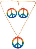 Rainbow Peace Hippie Necklace and Earrings 70s Jewellery Set