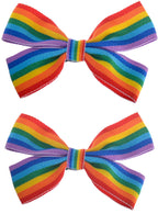 Image of Set of 2 Rainbow Striped Mardi Gras Costume Hair Bows - Main Image