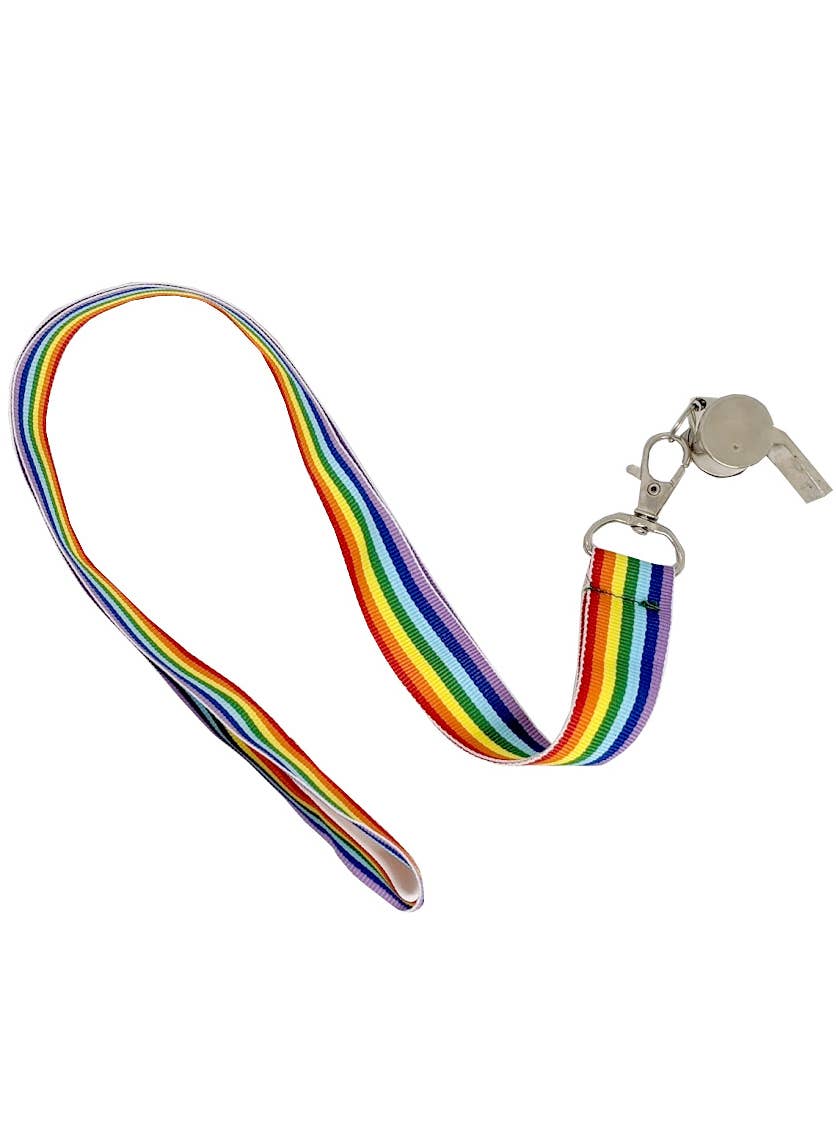 Image of Rainbow Striped Lanyard with Whistle Costume Accessory - Alternative Image