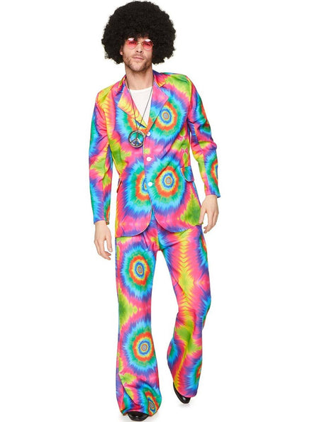 Image of 70s Rainbow Tie Dye Men's Costume Suit - Front Image 