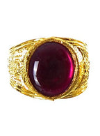 Large Gold Costume Ring with Purple Faux Jewel