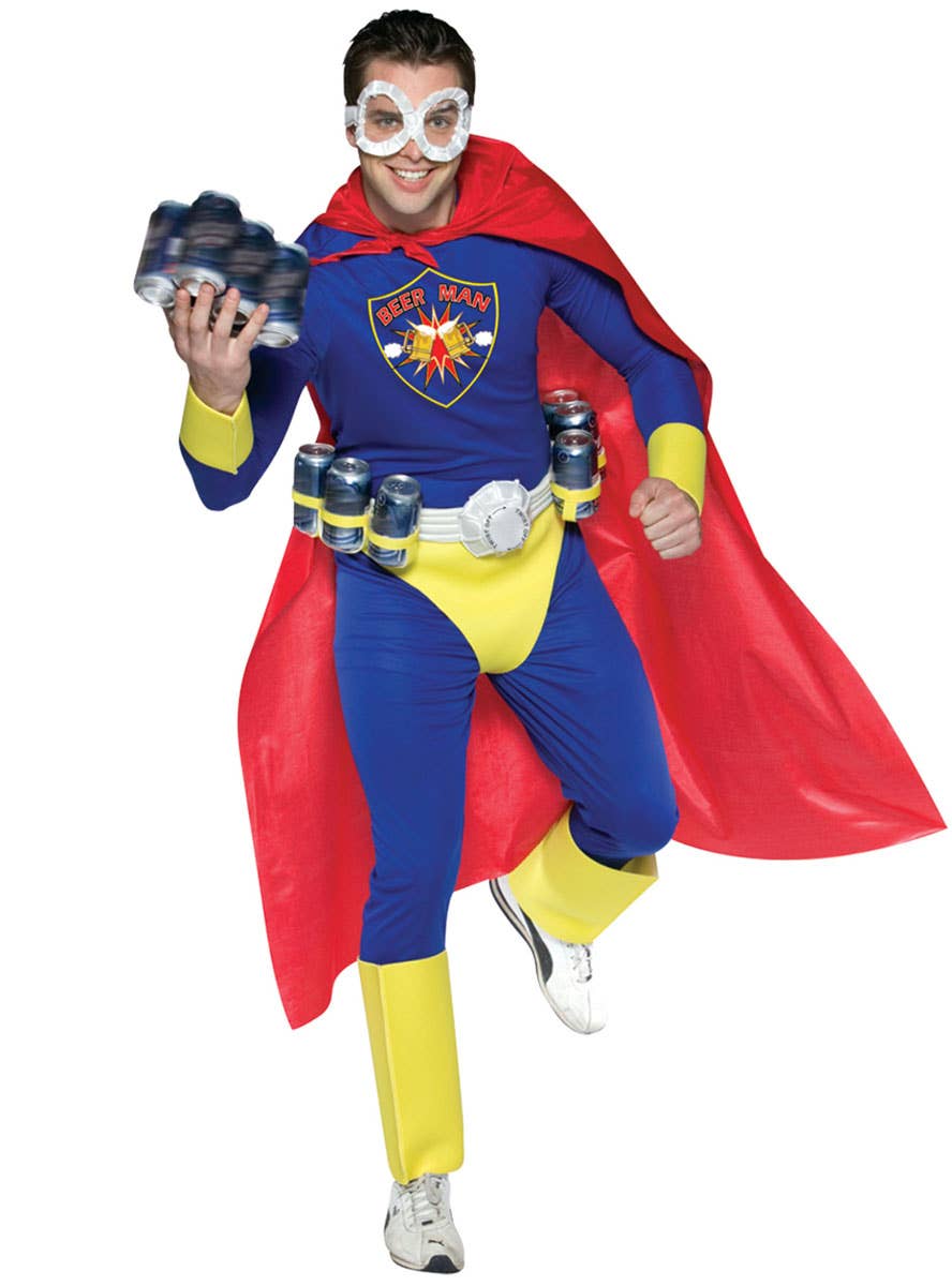 Funny Men's Beer Man the Superhero Fancy Dress Costume Main Image