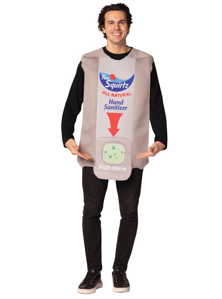 Hilarious Pull Here Hand Sanitiser Costume for Adults - Front Image