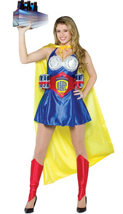 Funny Women's Beer Girl the Superhero Fancy Dress Costume Main Image