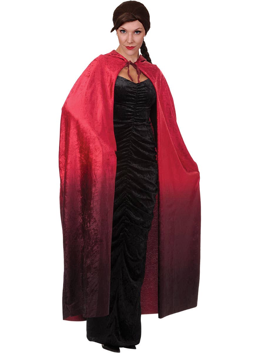 Image of Ombre Red and Black Velvet Costume Cape