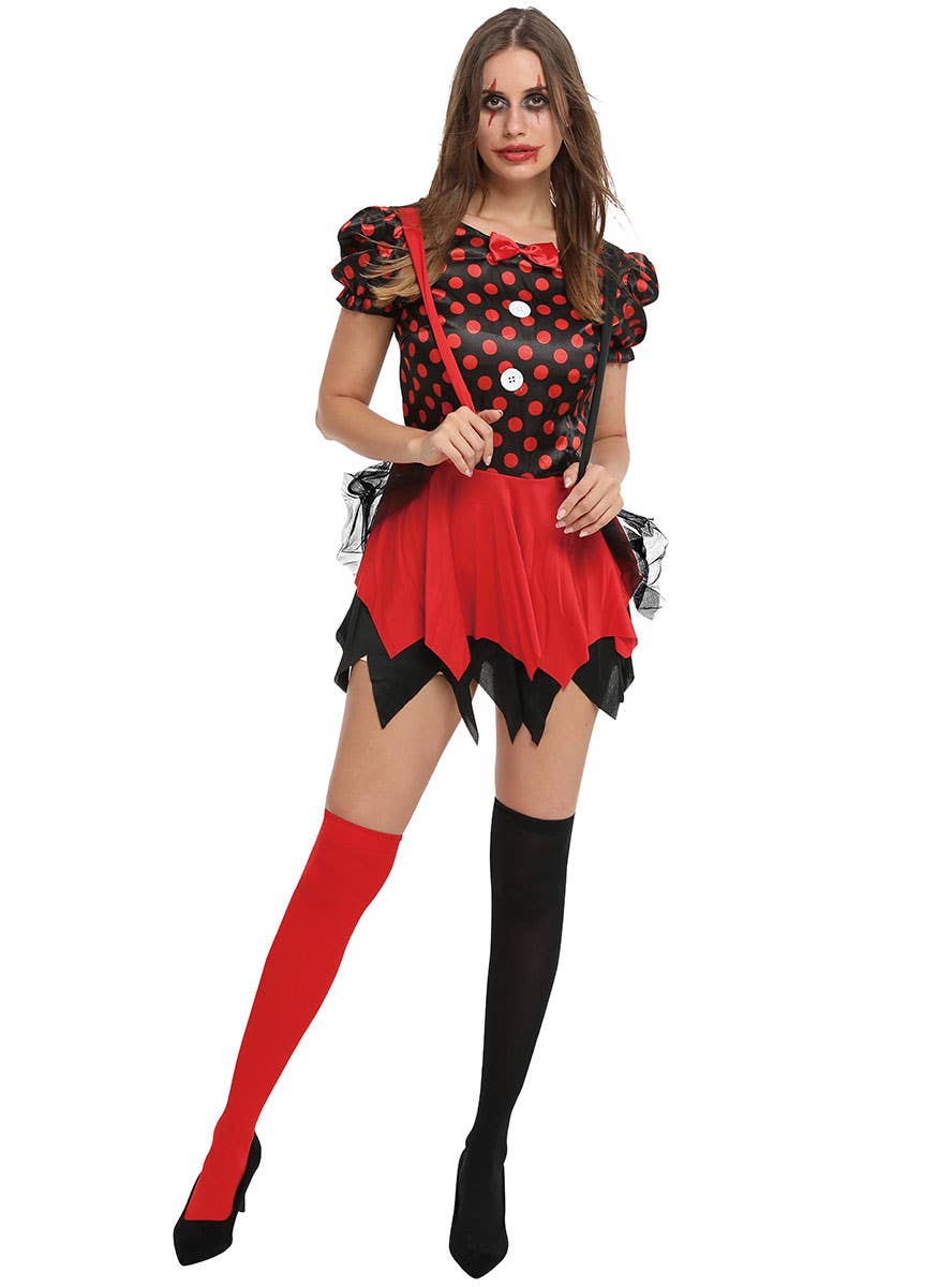 Image of Harlequin Clown Women's Red and Black Costume - Alternate Image