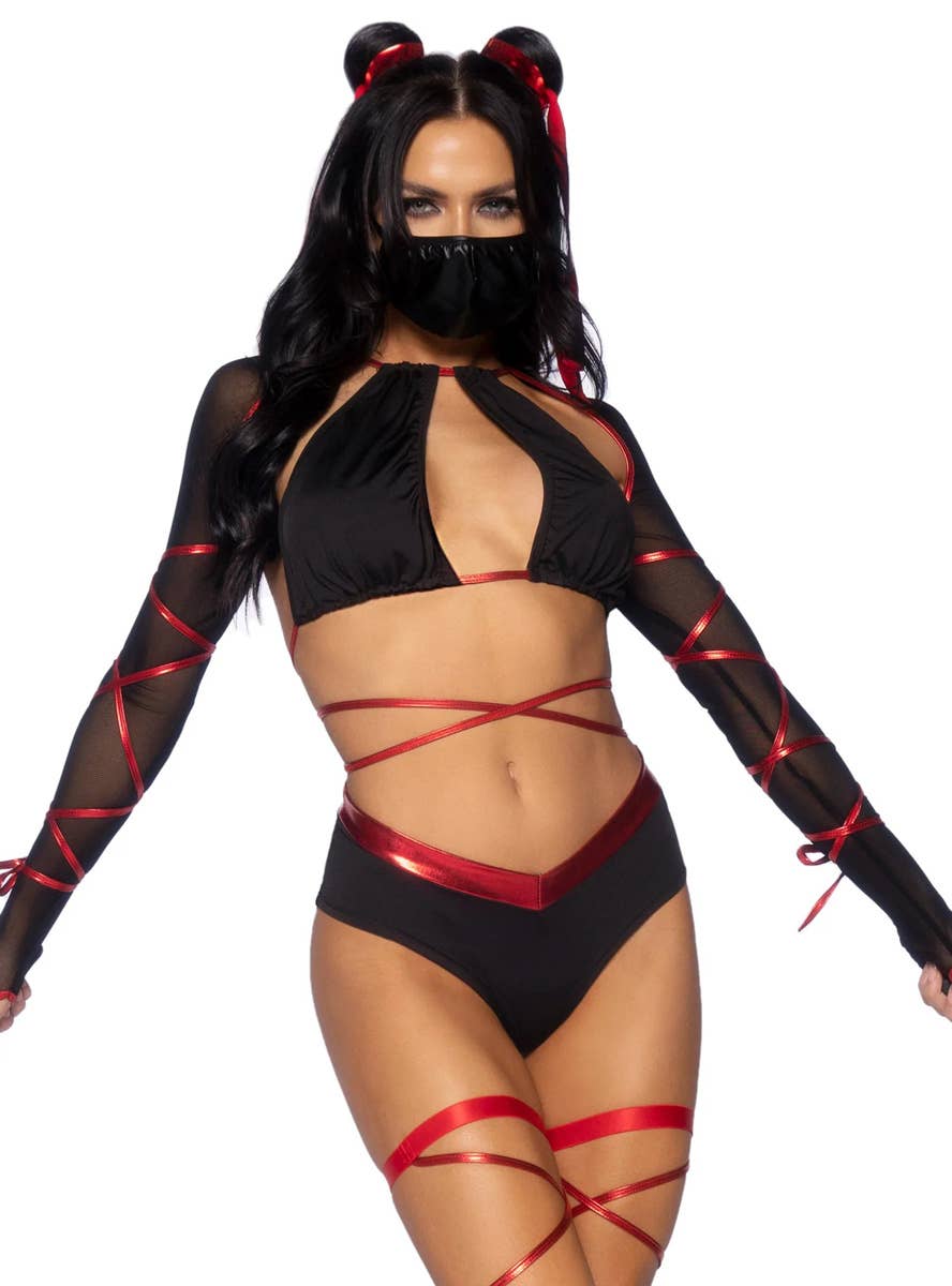 Image of Lethal Ninja Women's Sexy Fancy Dress Costume - Close Front View 2