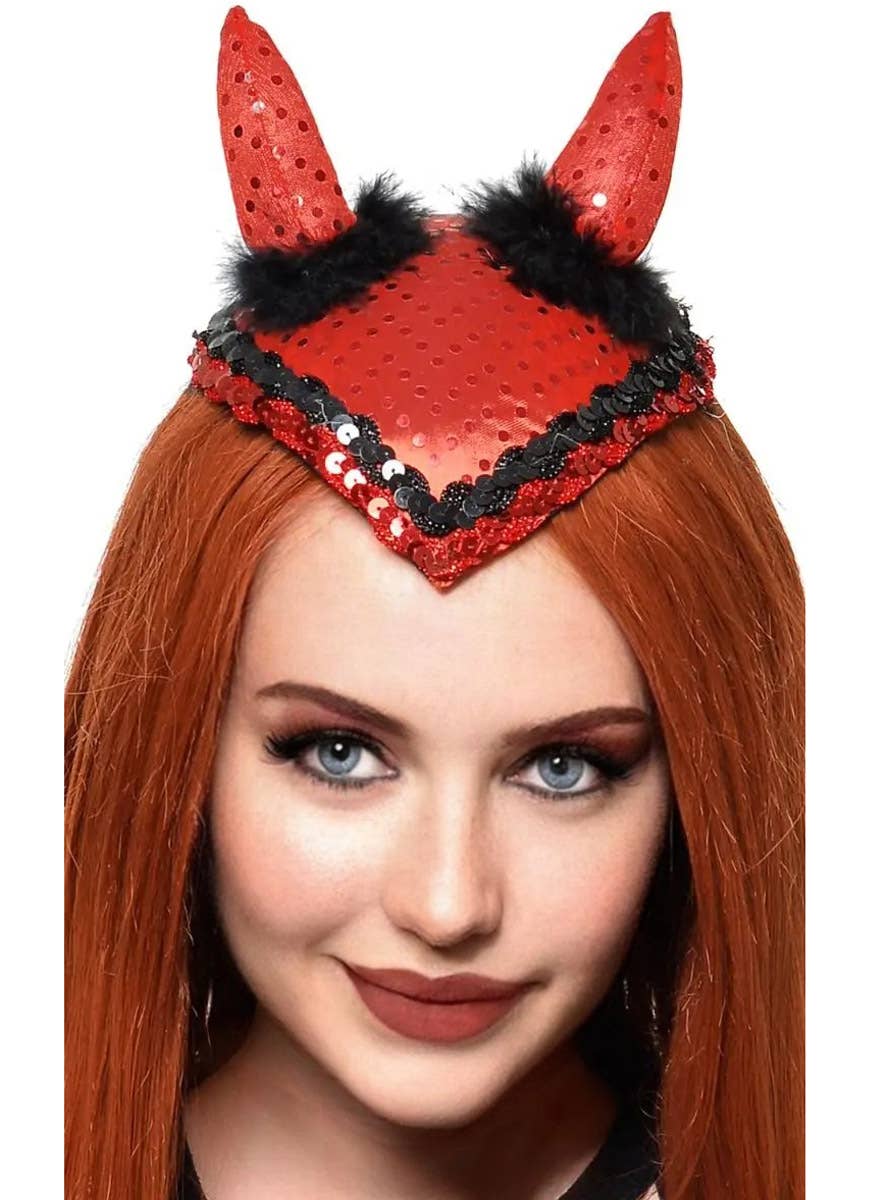 Image of Sparkly Red and Black Women's Devil Horns Mini Hat