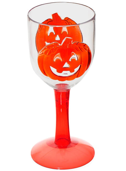 Image of Pumpkin Face Plastic Halloween Wine Goblet