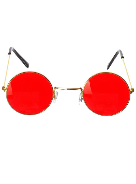 Image of 70s Accessory 70s Hippie Round Red Tinted Costume Glasses