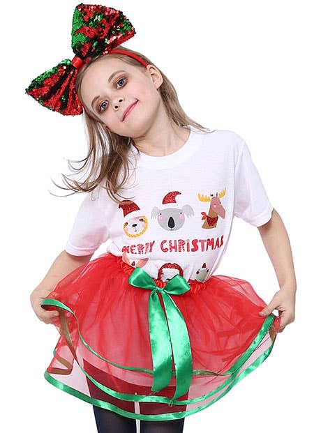 Image of Fluffy Red and Green Girls Christmas Tutu - Main Image