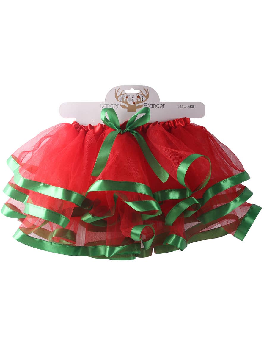 Image of Fluffy Red and Green Girls Christmas Tutu - Alternate Image