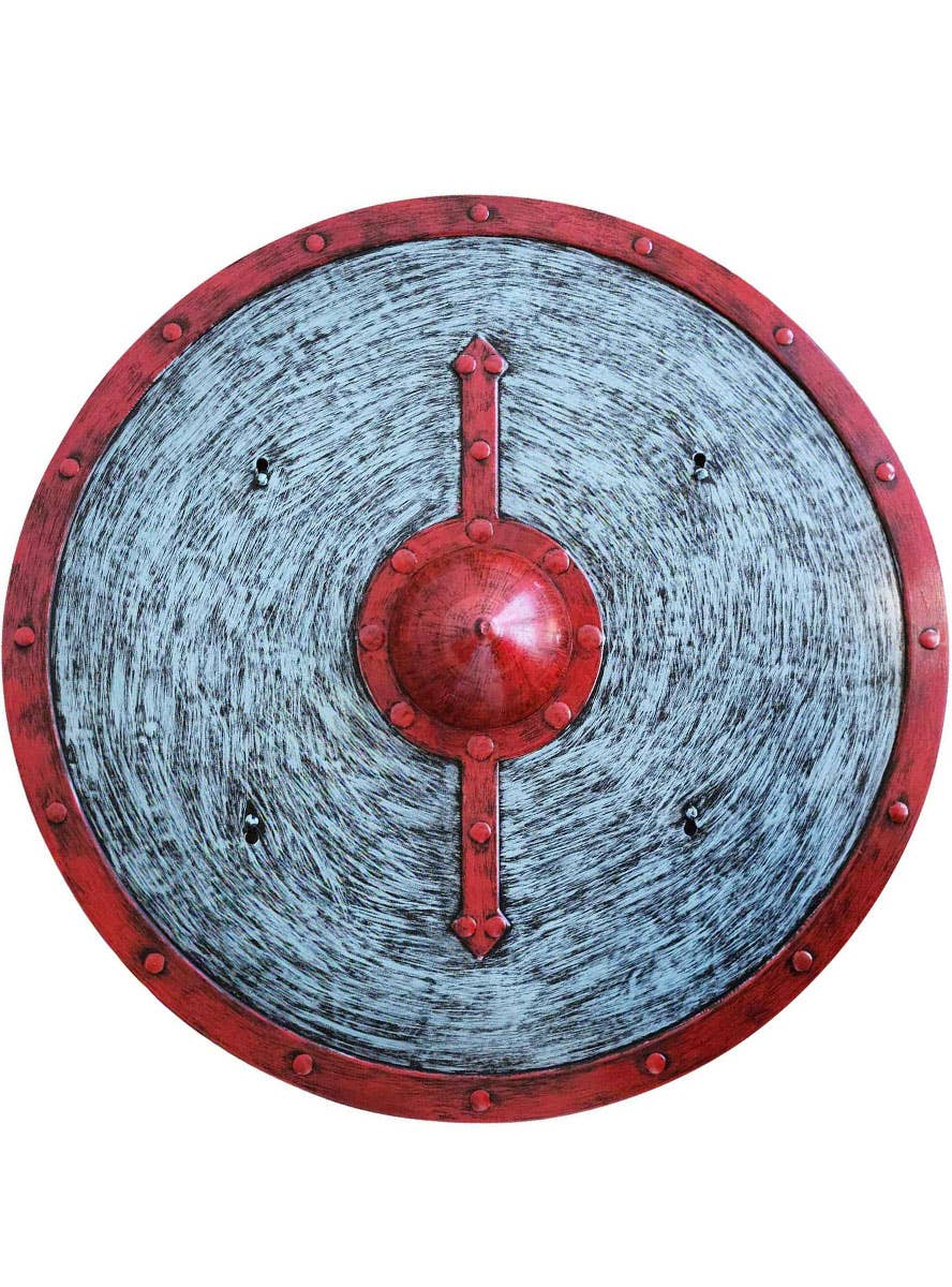 Image of Round Silver Costume Shield with Red Details