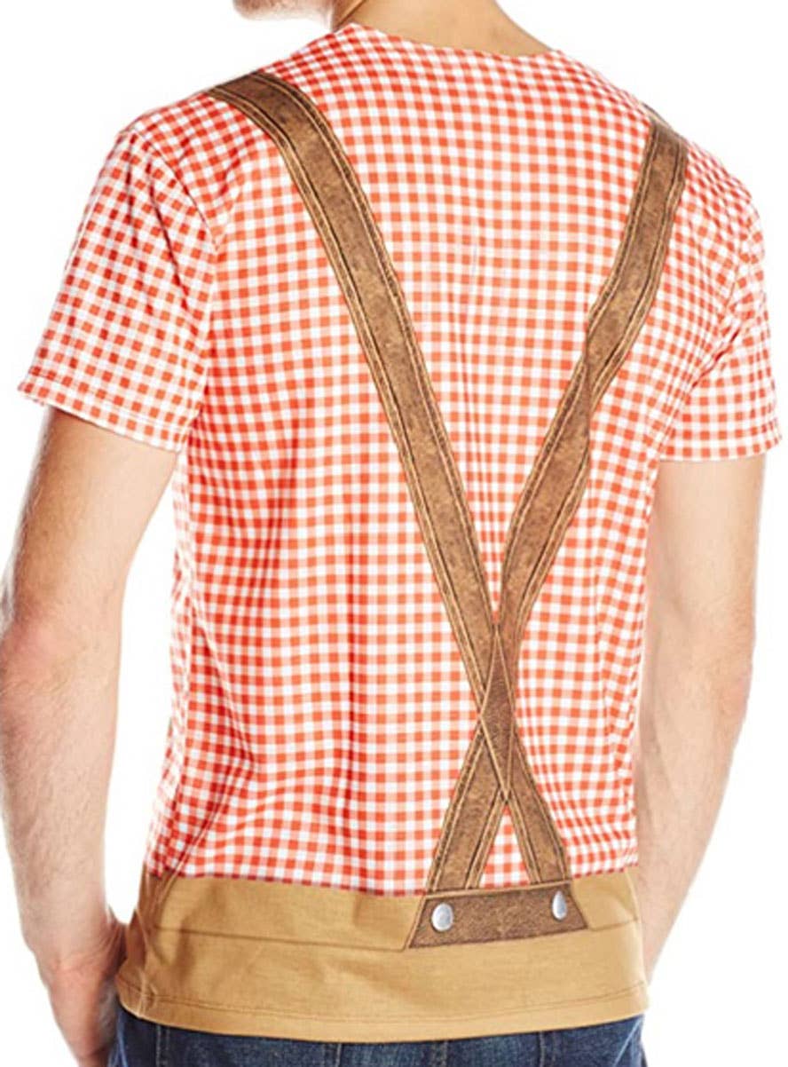 Image of Chequered Red and White Oktoberfest Men's Costume Shirt - Back View