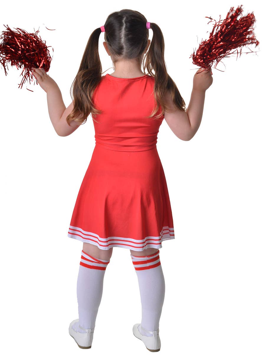 Image of Bright Red Girl's Cheerleader Fancy Dress Costume - Back View