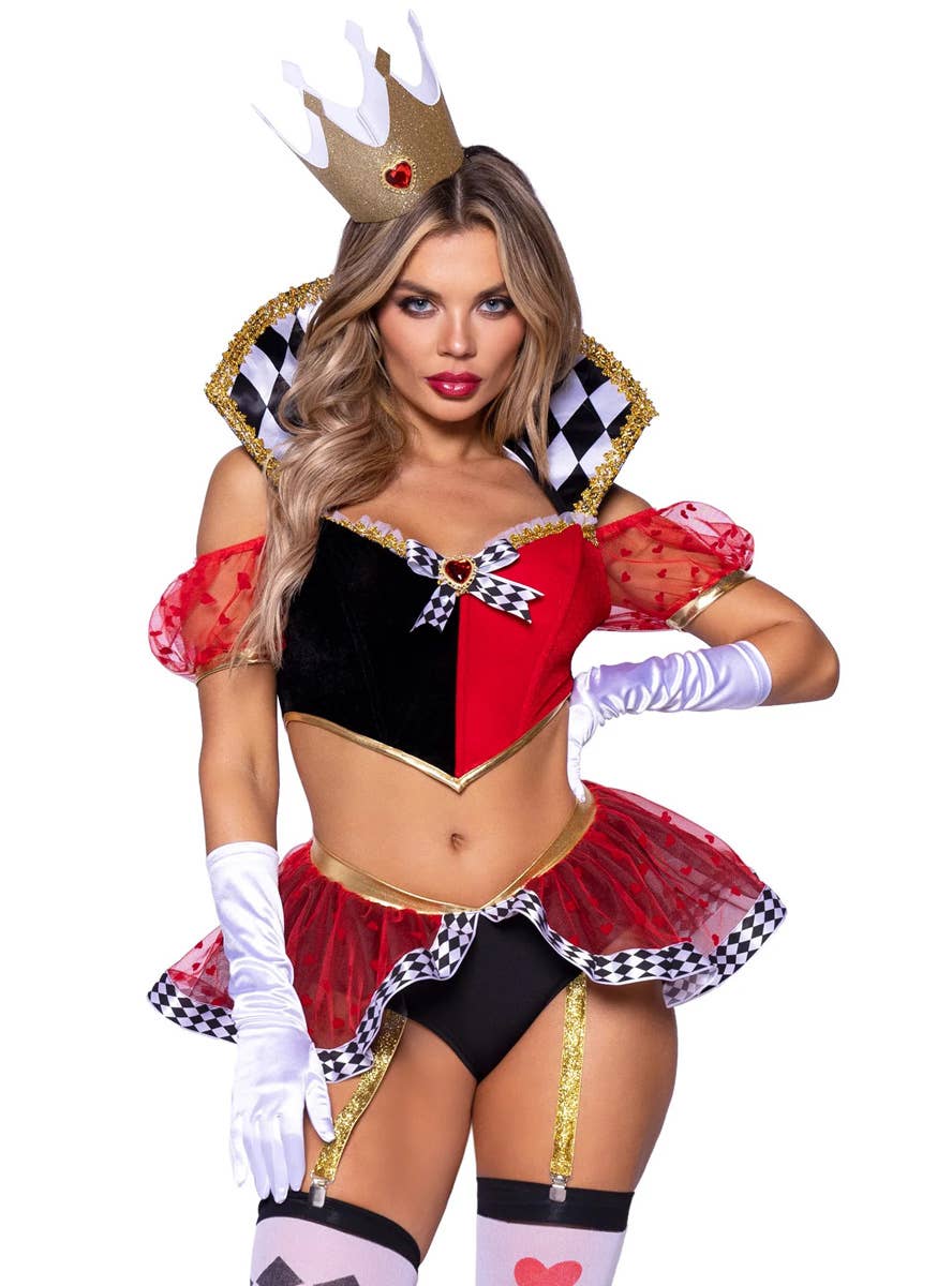 Image of Wicked Wonderland Queen of Hearts Women's Sexy Costume - Close Front View