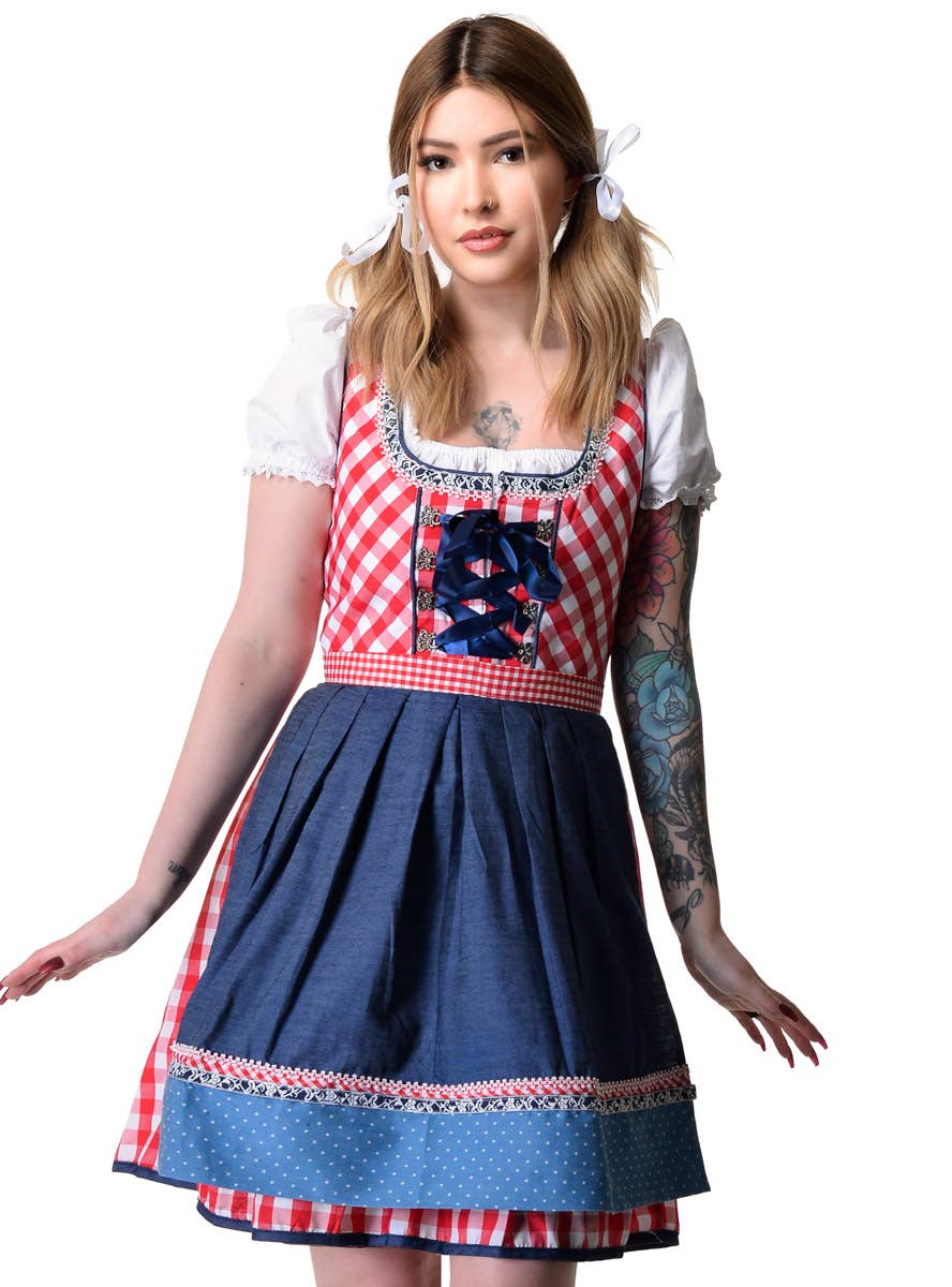 Image of Beer Wench Women's Chequered Oktoberfest Costume - Close View 1