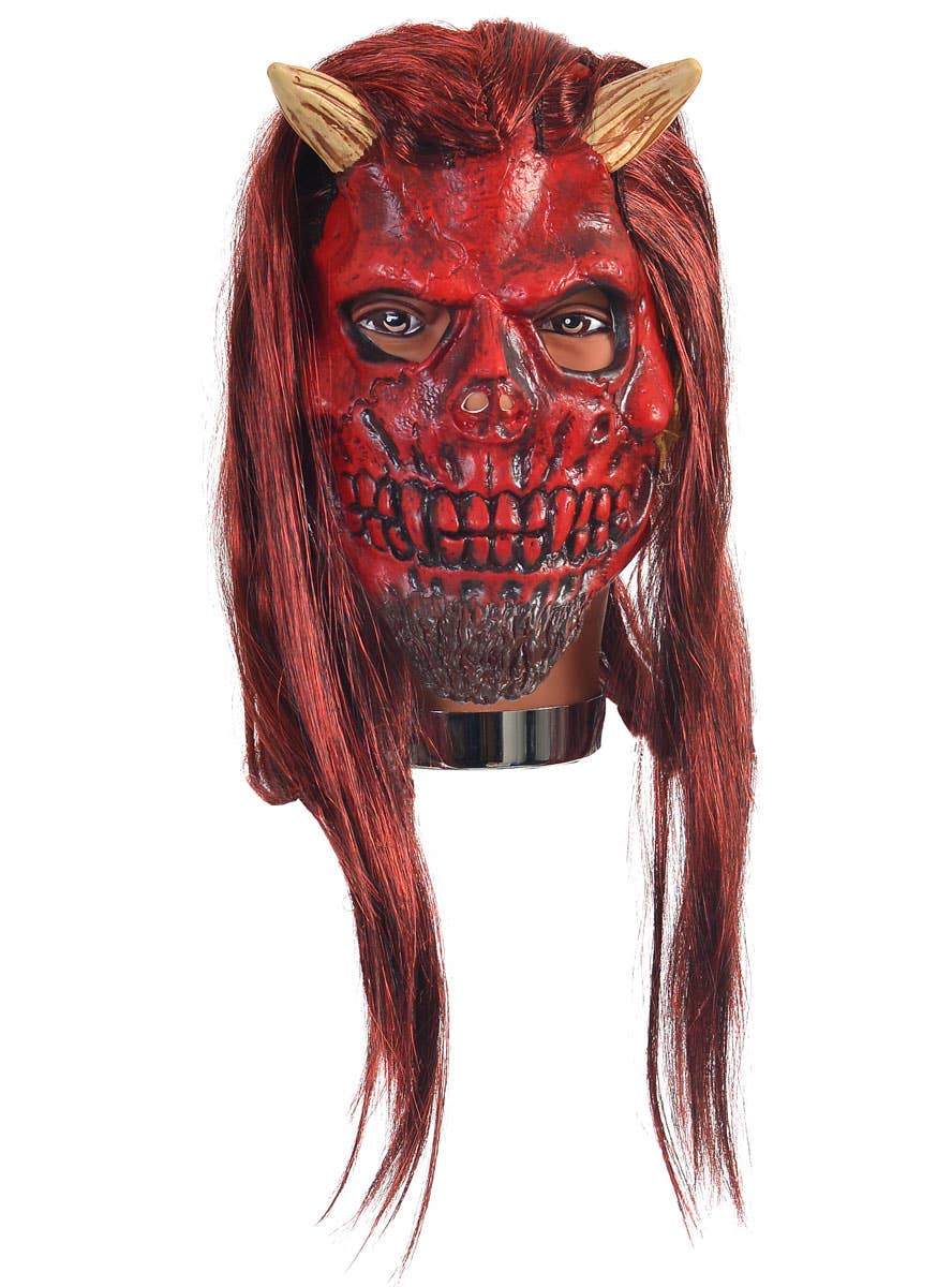 Image of Deluxe Rubber Latex Devil Halloween Costume Mask with Hair - Front View