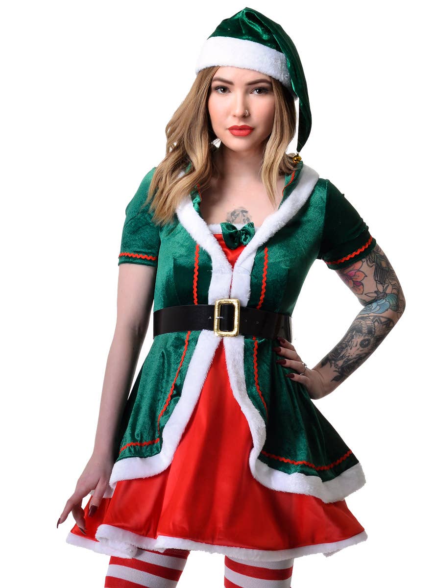 Image of Deluxe Workshop Christmas Elf Women's Costume - Close Image