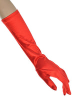 Image of Long Red Satin Elbow Length Costume Gloves