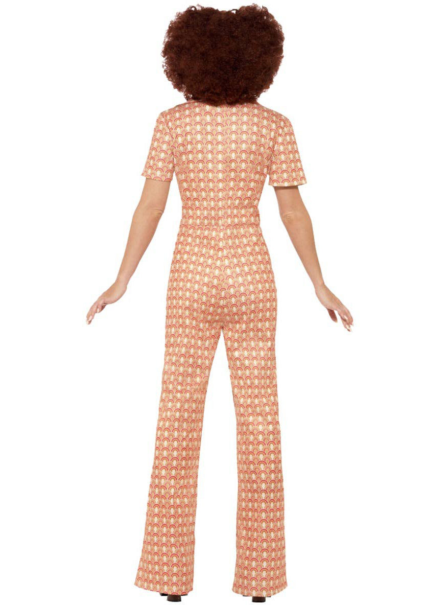 70's Chic Women's Retro Orange Jumpsuit Costume - Back View 