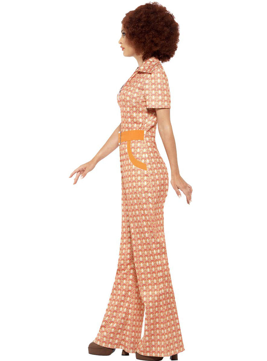 70's Chic Women's Retro Orange Jumpsuit Costume - Side View 