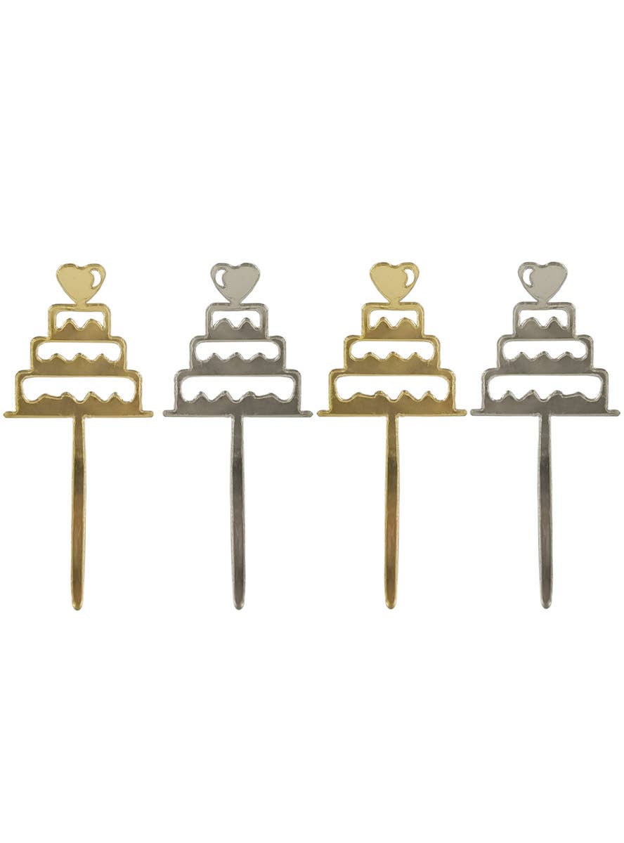 Image of Gold and Silver Reversible 4 Pack Cake Toppers