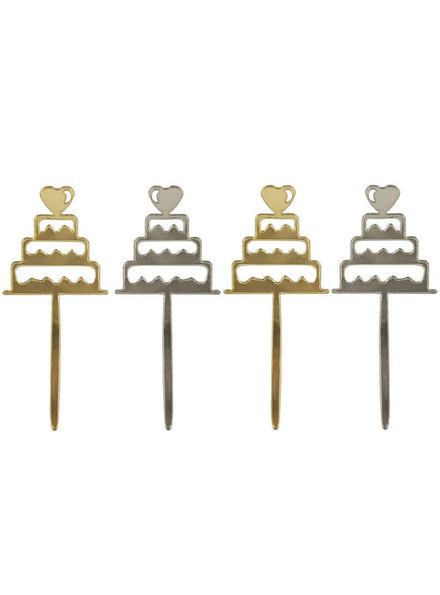 Image of Gold and Silver Reversible 4 Pack Cake Toppers