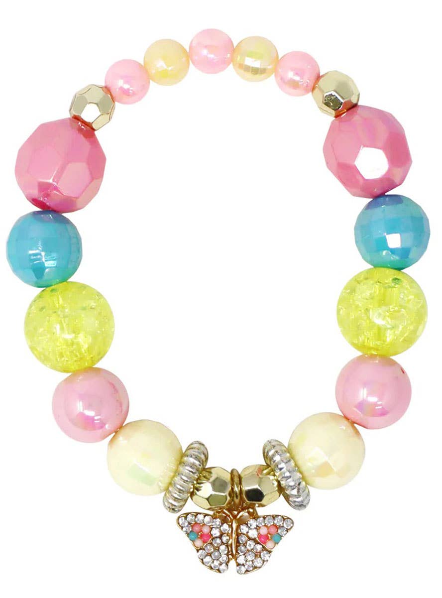 Image of Pastel Beaded Costume Bracelet with Rhinestone Butterfly Charm