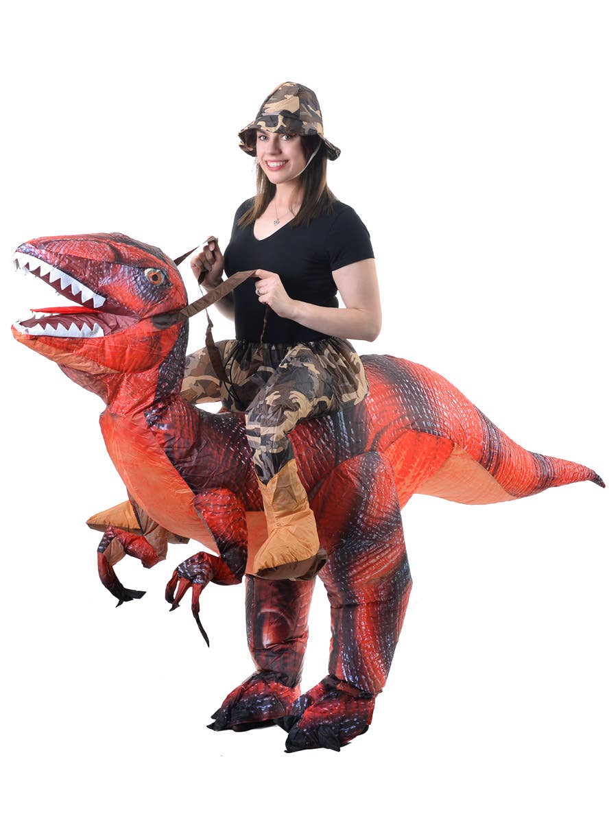 Image of Inflatable Ride On Red Dinosaur Adults Costume - Front Image